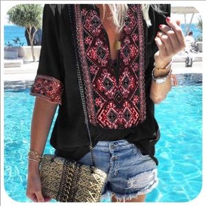 Boho printed v neck